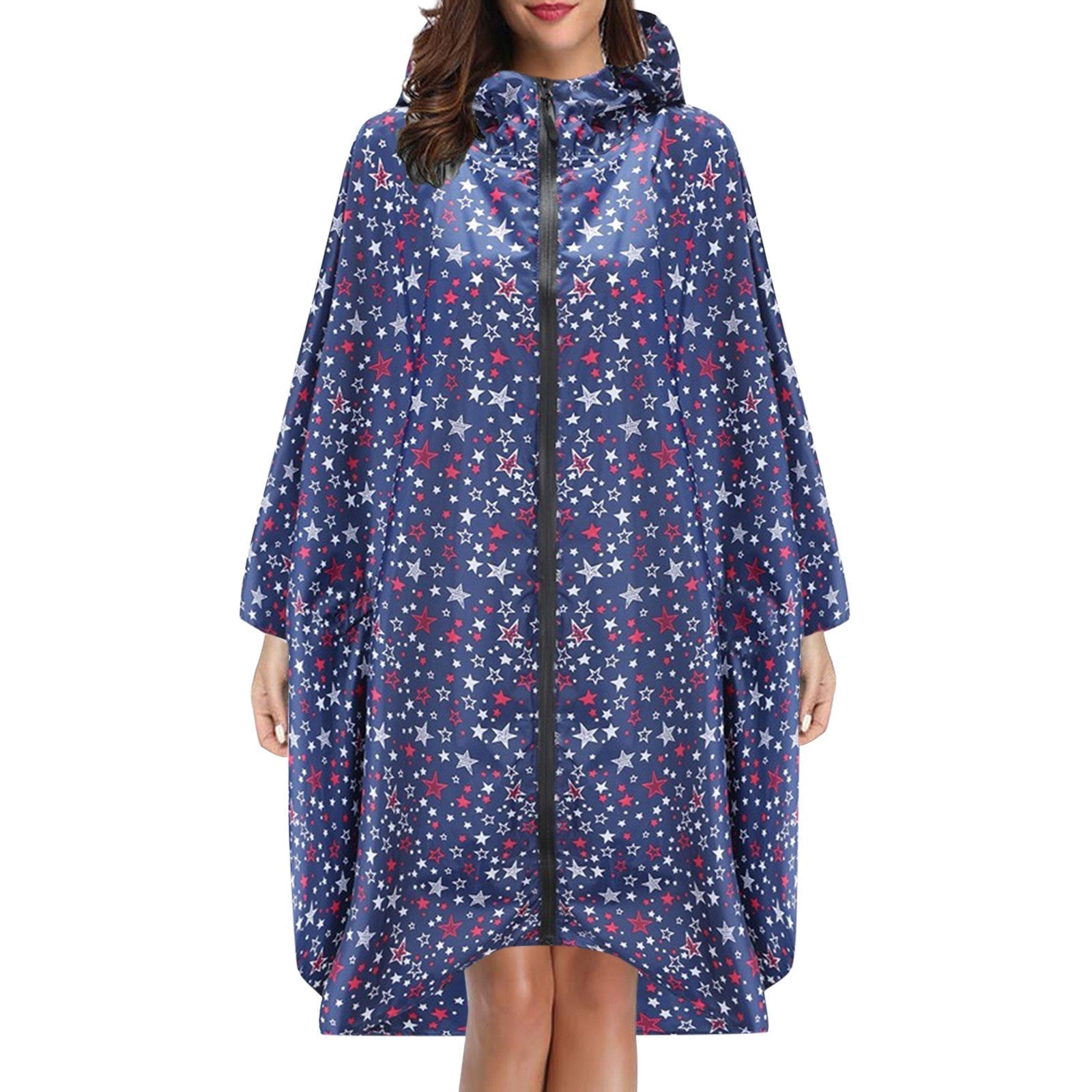 Cape de pluie femme imperméable à capuche avec fermeture éclair et imprimé 4