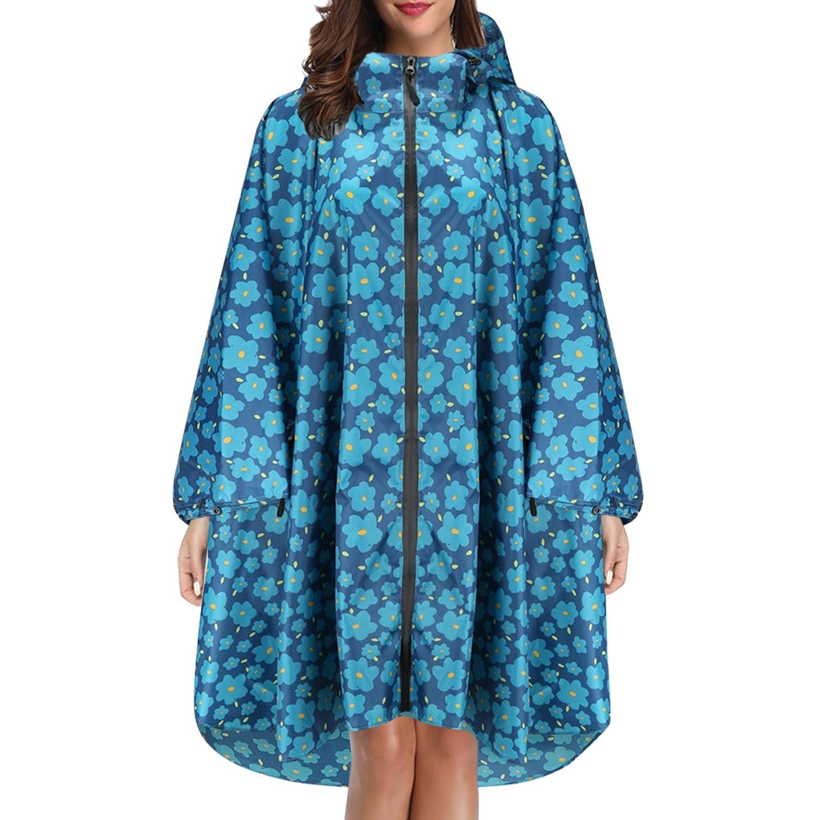Cape de pluie femme imperméable à capuche avec fermeture éclair et imprimé 6