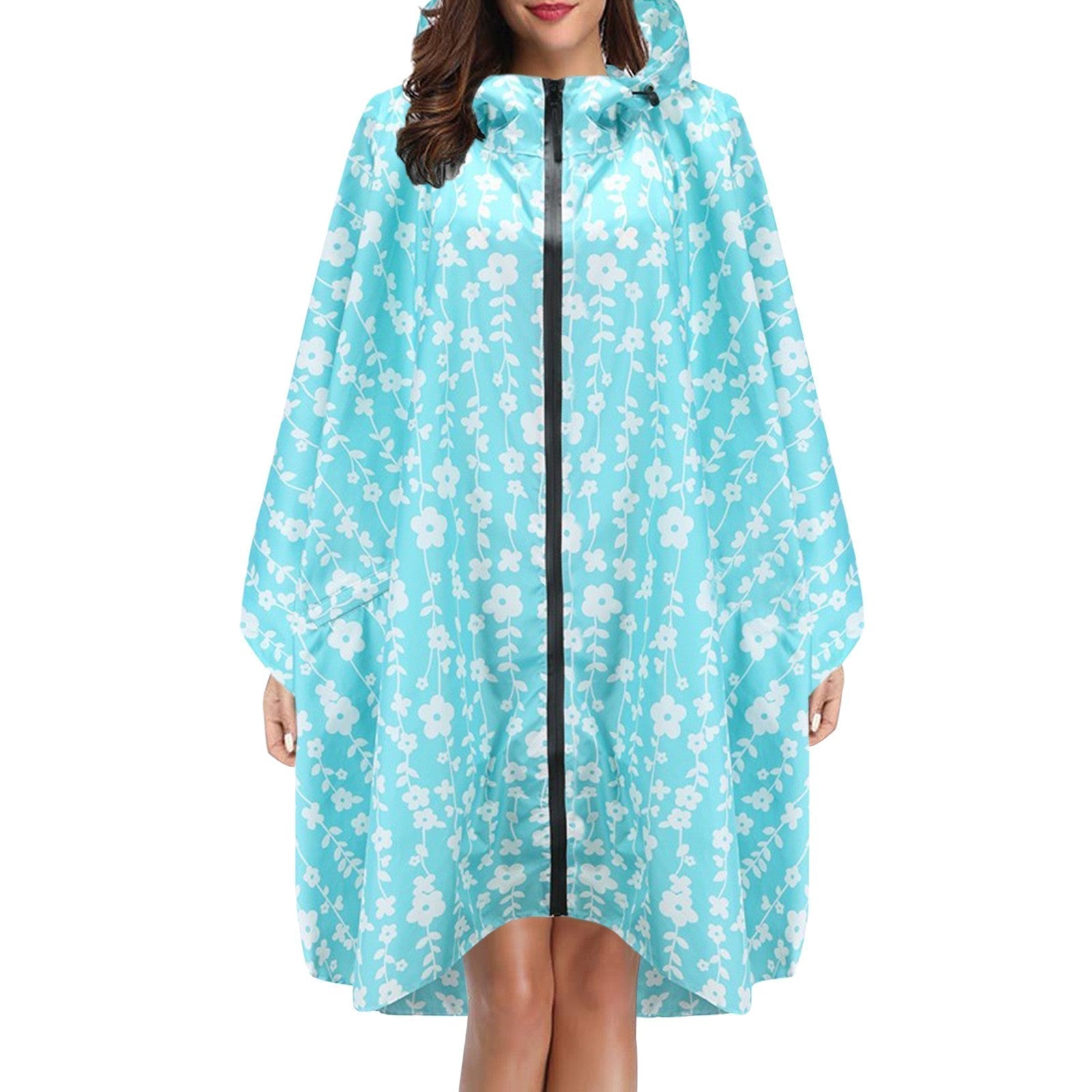 Cape de pluie femme imperméable à capuche avec fermeture éclair et imprimé 8