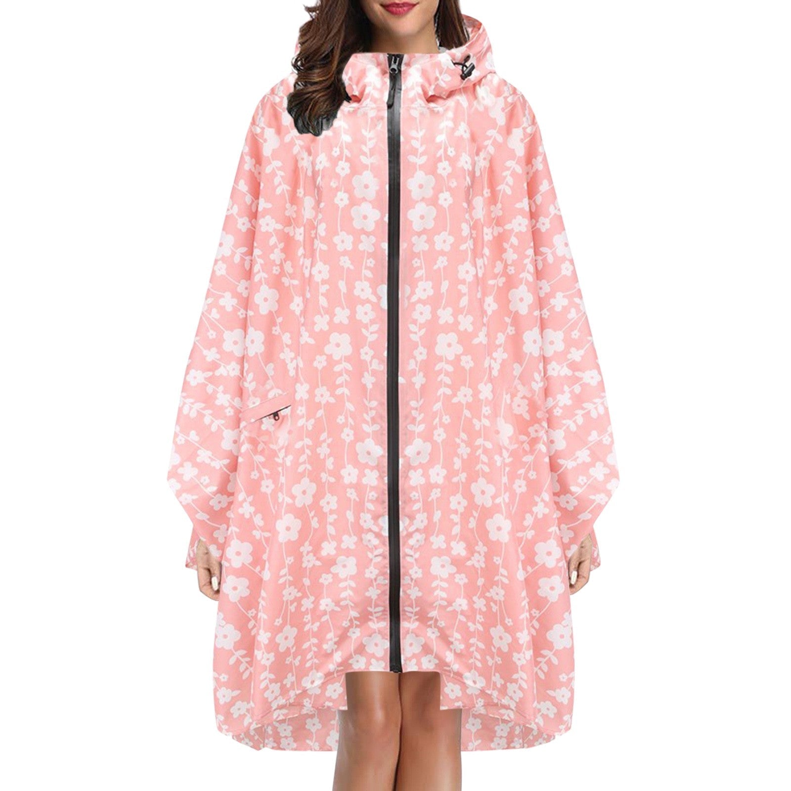 Cape de pluie femme imperméable à capuche avec fermeture éclair et imprimé 9