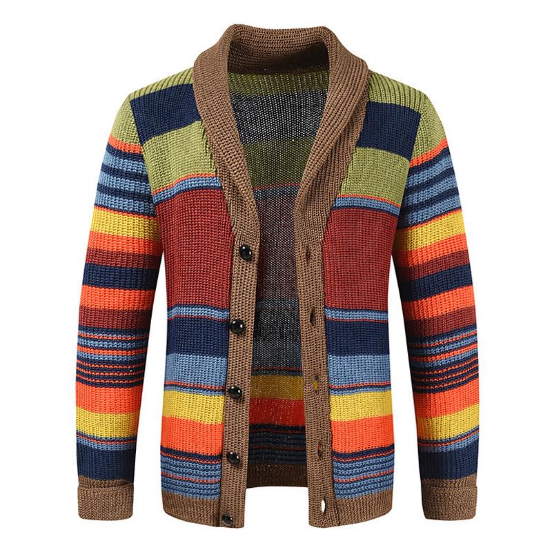 Cardigan homme à col châle rayé rétro 1