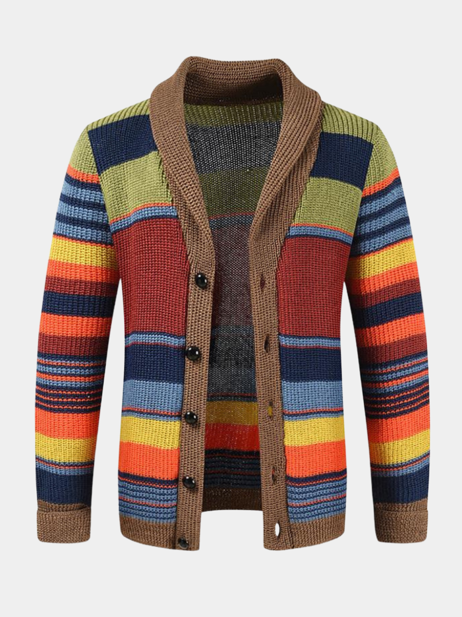 Cardigan homme à col châle rayé rétro 2