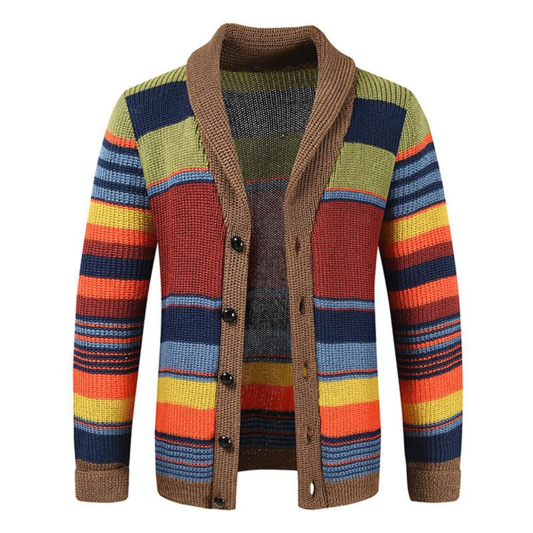 Cardigan homme à col châle rayé rétro 3