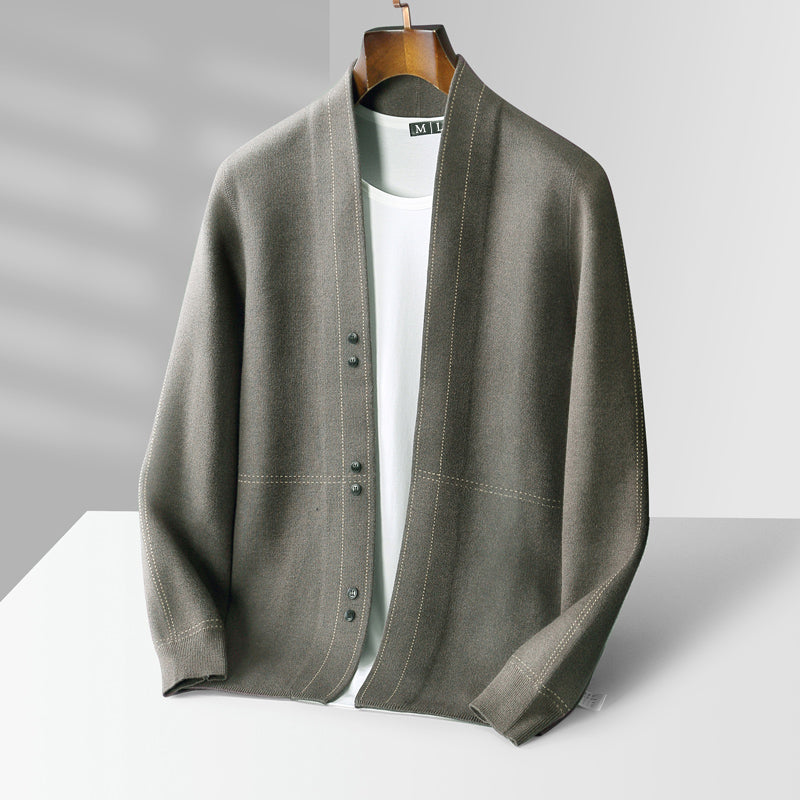 Cardigan homme en laine à carreaux tricoté 1