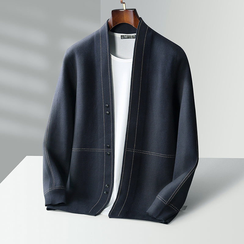 Cardigan homme en laine à carreaux tricoté 2