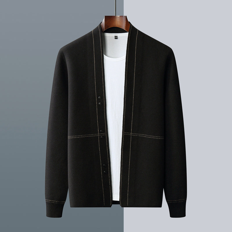 Cardigan homme en laine à carreaux tricoté 3