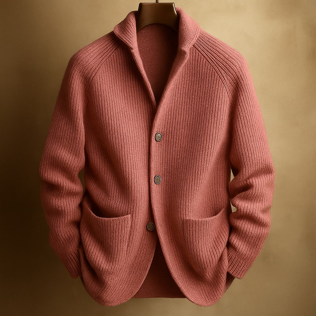 Cardigan homme en laine côtelée à col châle 1