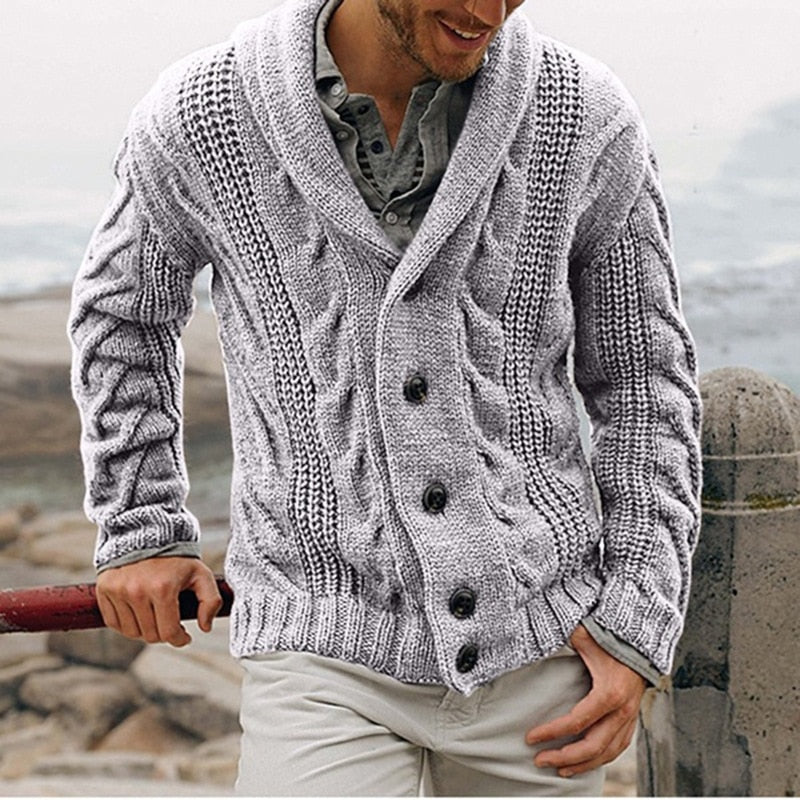 Cardigan homme en laine grosse maille à col châle 4