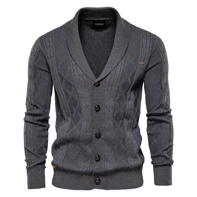 Cardigan homme en maille gaufrée boutonné à col rabattu 1