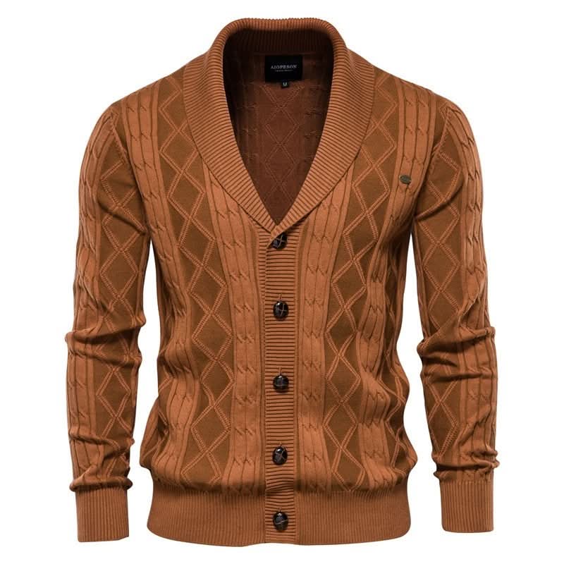 Cardigan homme en maille gaufrée boutonné à col rabattu 4