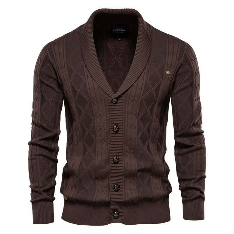 Cardigan homme en maille gaufrée boutonné à col rabattu 6