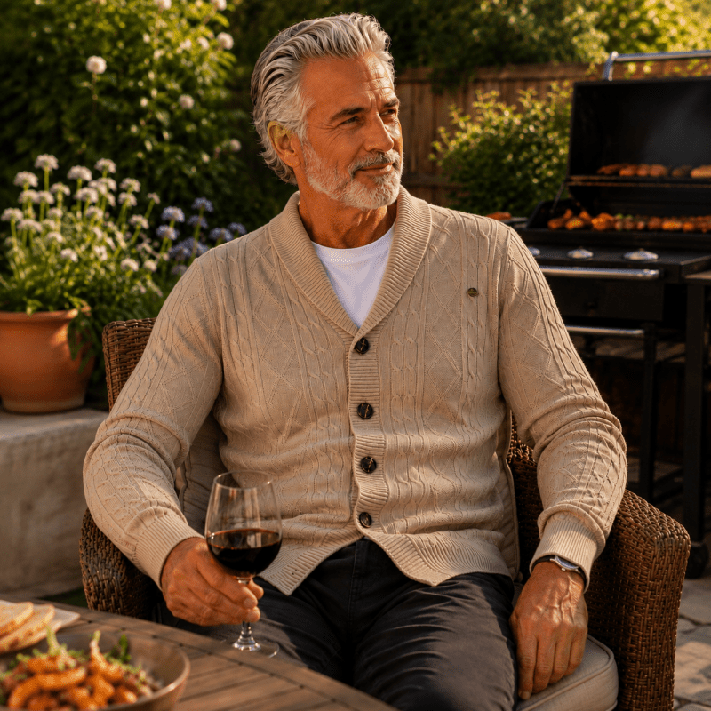 Cardigan homme en maille gaufrée boutonné à col rabattu 9