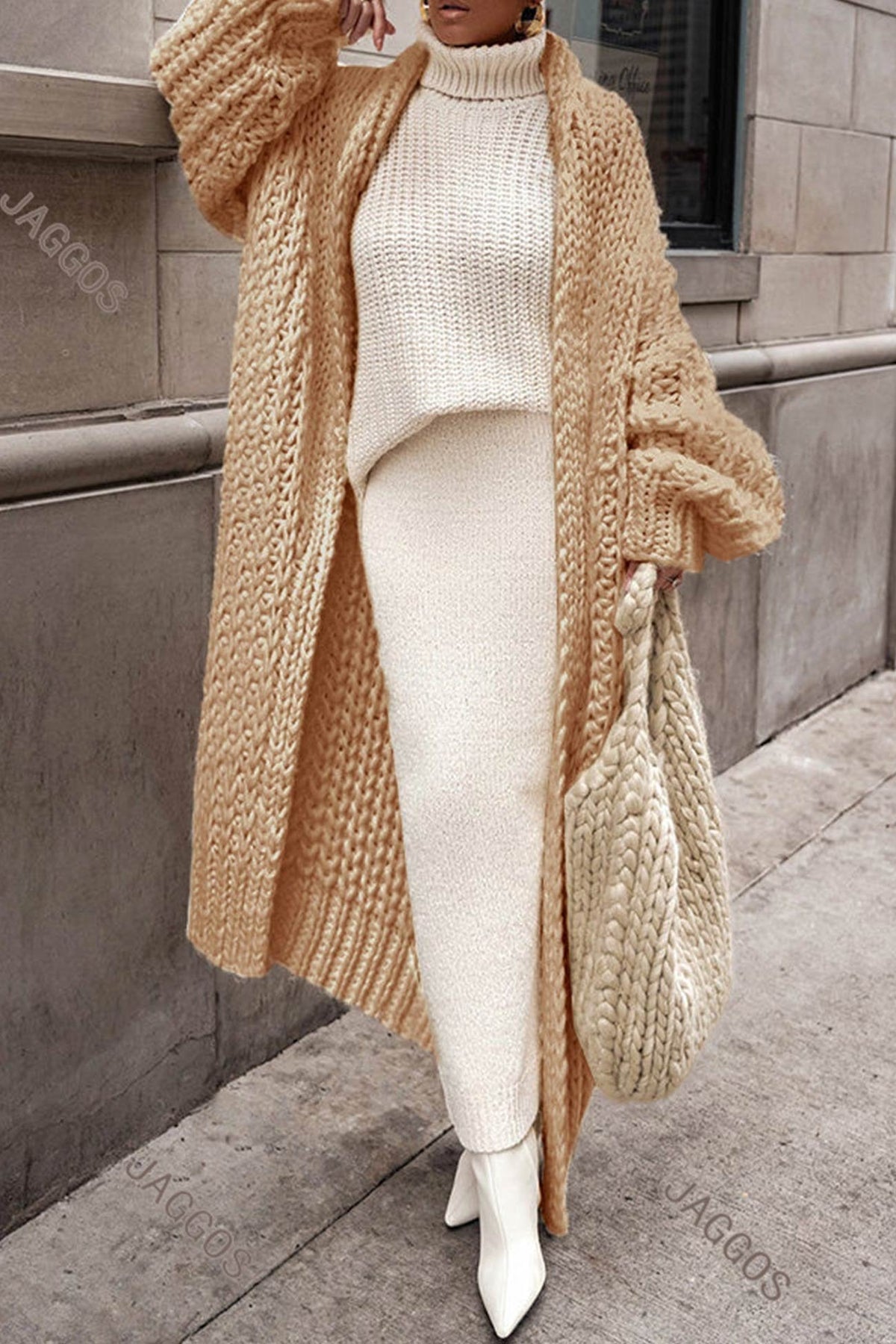 Cardigan long femme oversize en grosse maille ouvert devant 6