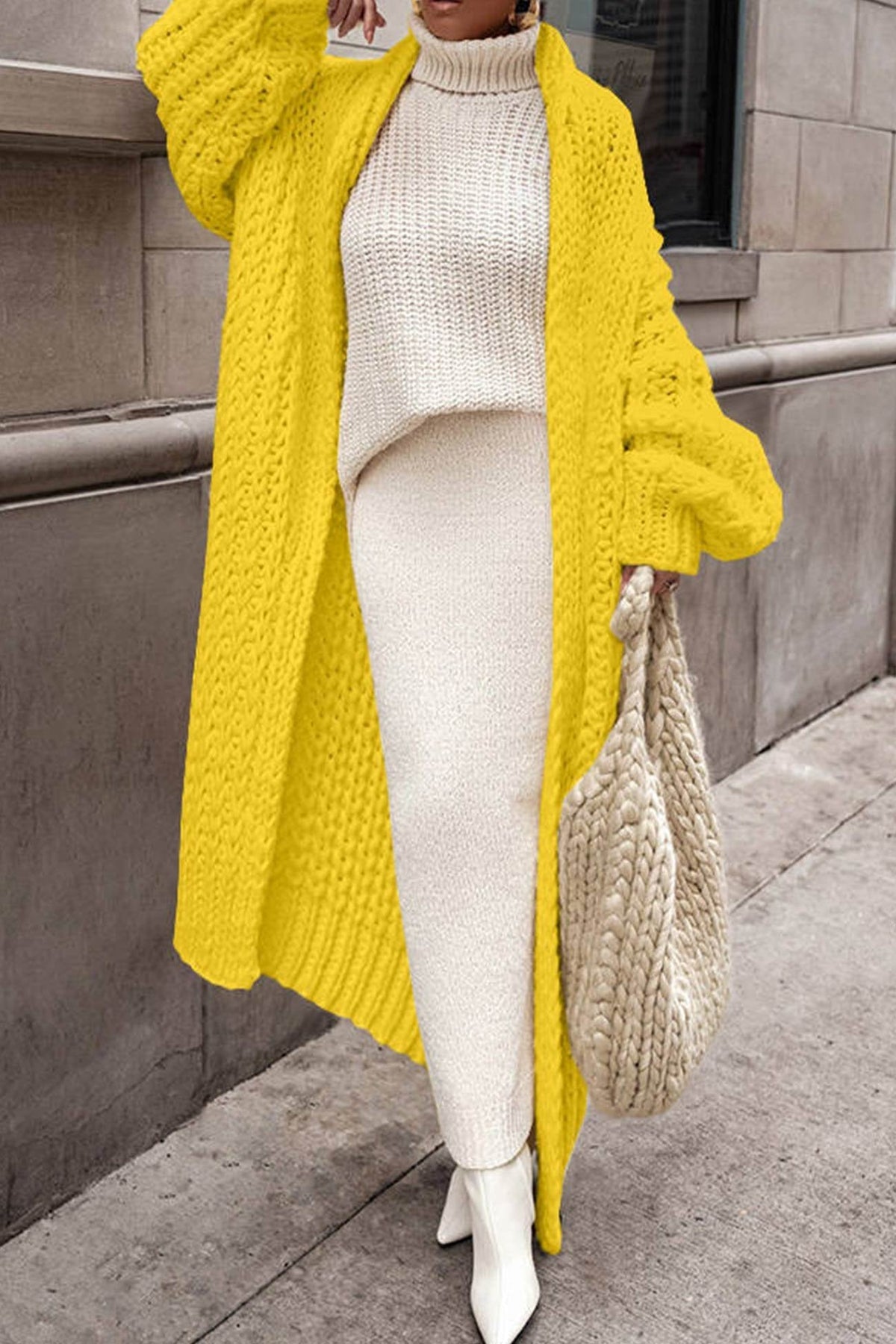 Cardigan long femme oversize en grosse maille ouvert devant 8