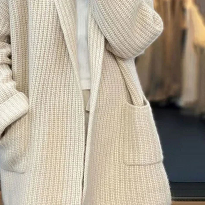 Cardigan tricoté femme ouvert devant à grosse maille et poches 3