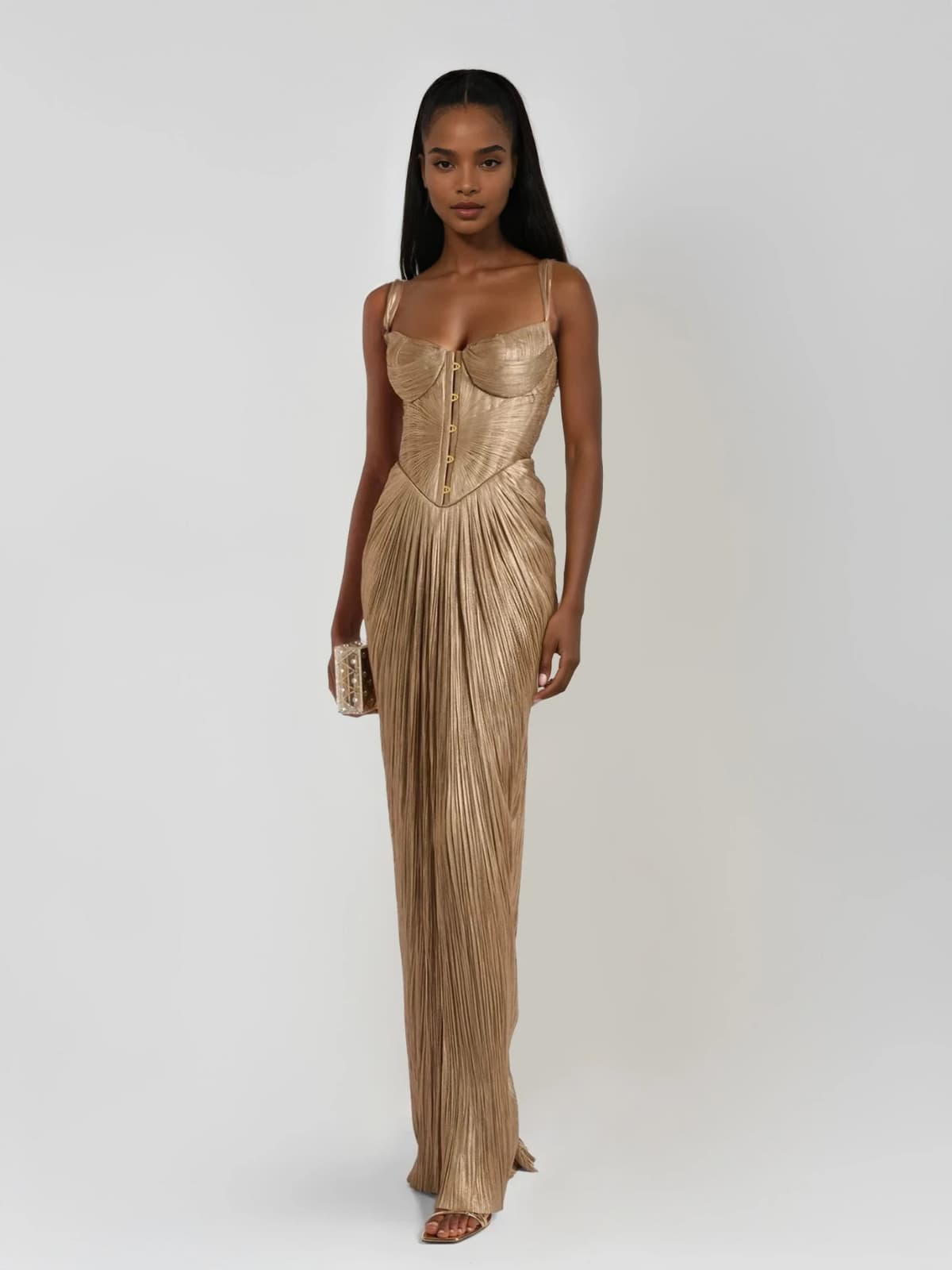Robe longue bustier de mariage à décolleté cœur et jupe plissée pour cérémonie et soirée