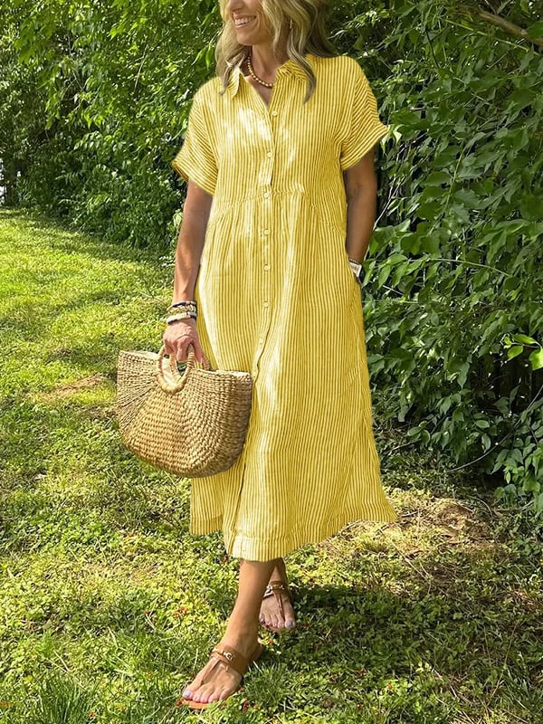 Romane – Robe chemise midi rayée boutonnée femme