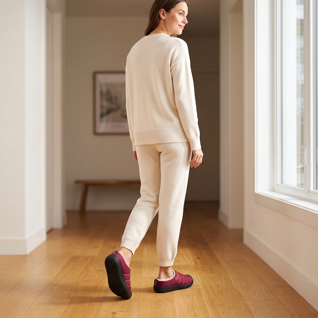 Chaussons d'hiver femme à enfiler à col fourré et semelle en caoutchouc 10
