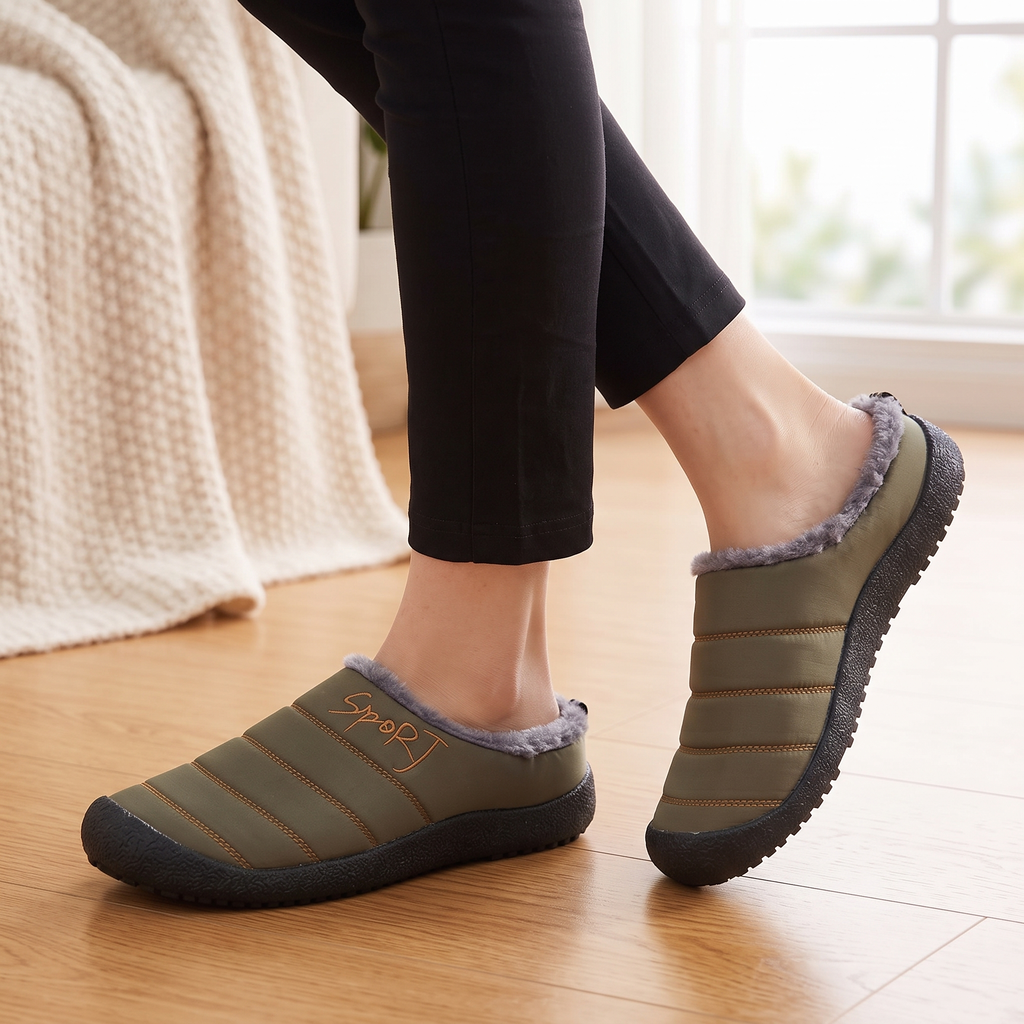 Chaussons d'hiver femme à enfiler à col fourré et semelle en caoutchouc 2