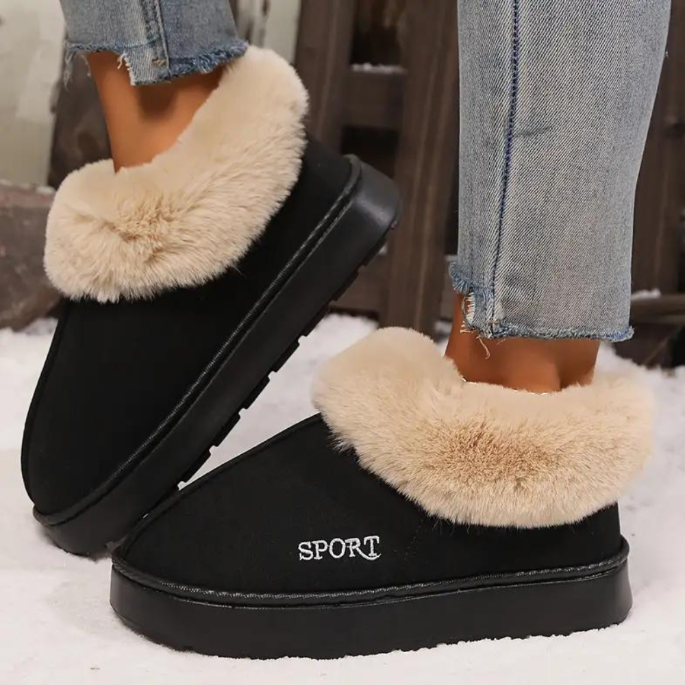 Chaussons d'hiver femme montants à col fourré et semelle plateforme 1