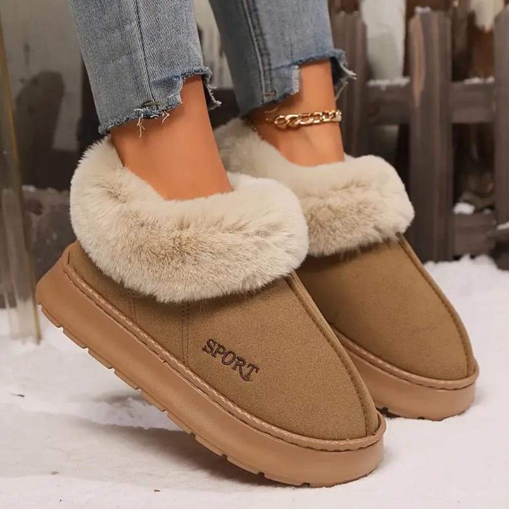 Chaussons d'hiver femme montants à col fourré et semelle plateforme 2