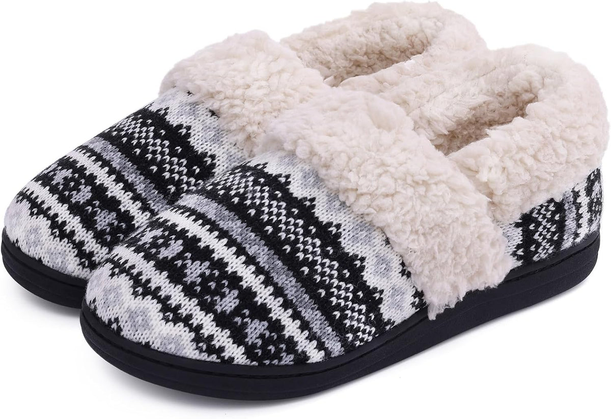 Chaussons d'hiver femme montants à motif jacquard et col fourré 1