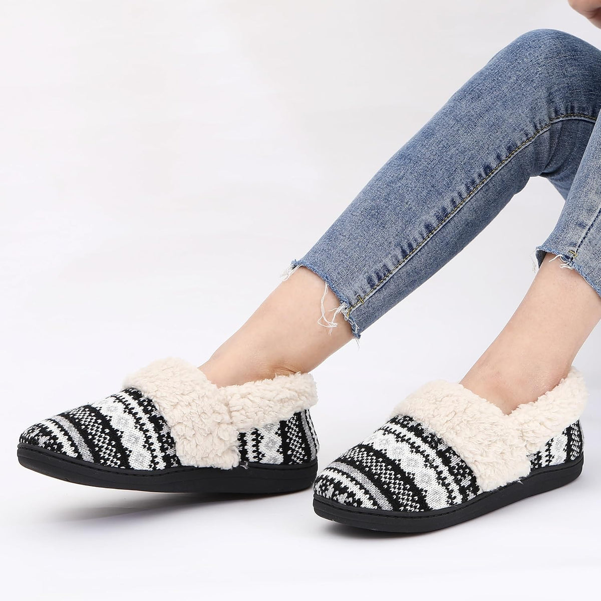 Chaussons d'hiver femme montants à motif jacquard et col fourré 23