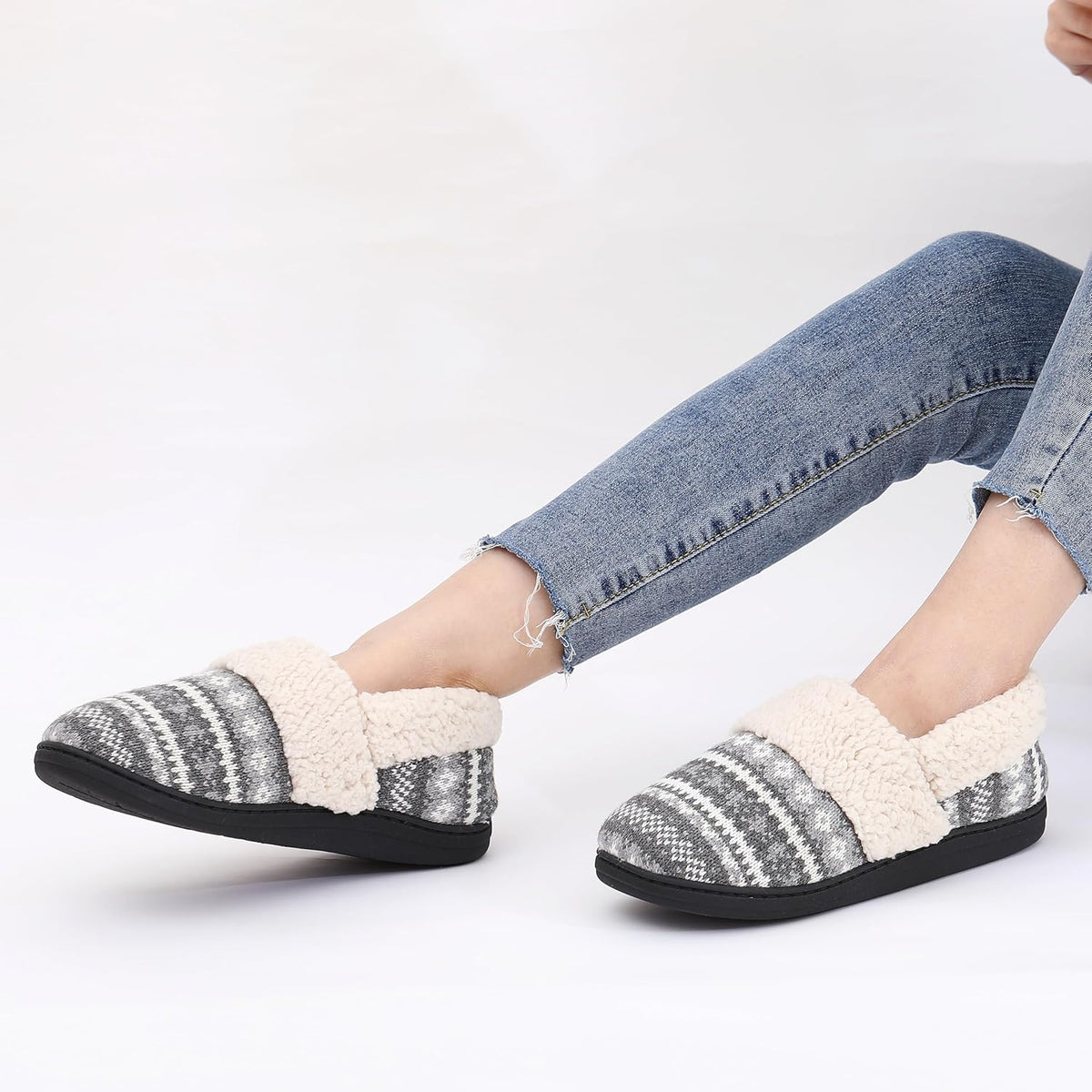 Chaussons d'hiver femme montants à motif jacquard et col fourré 28