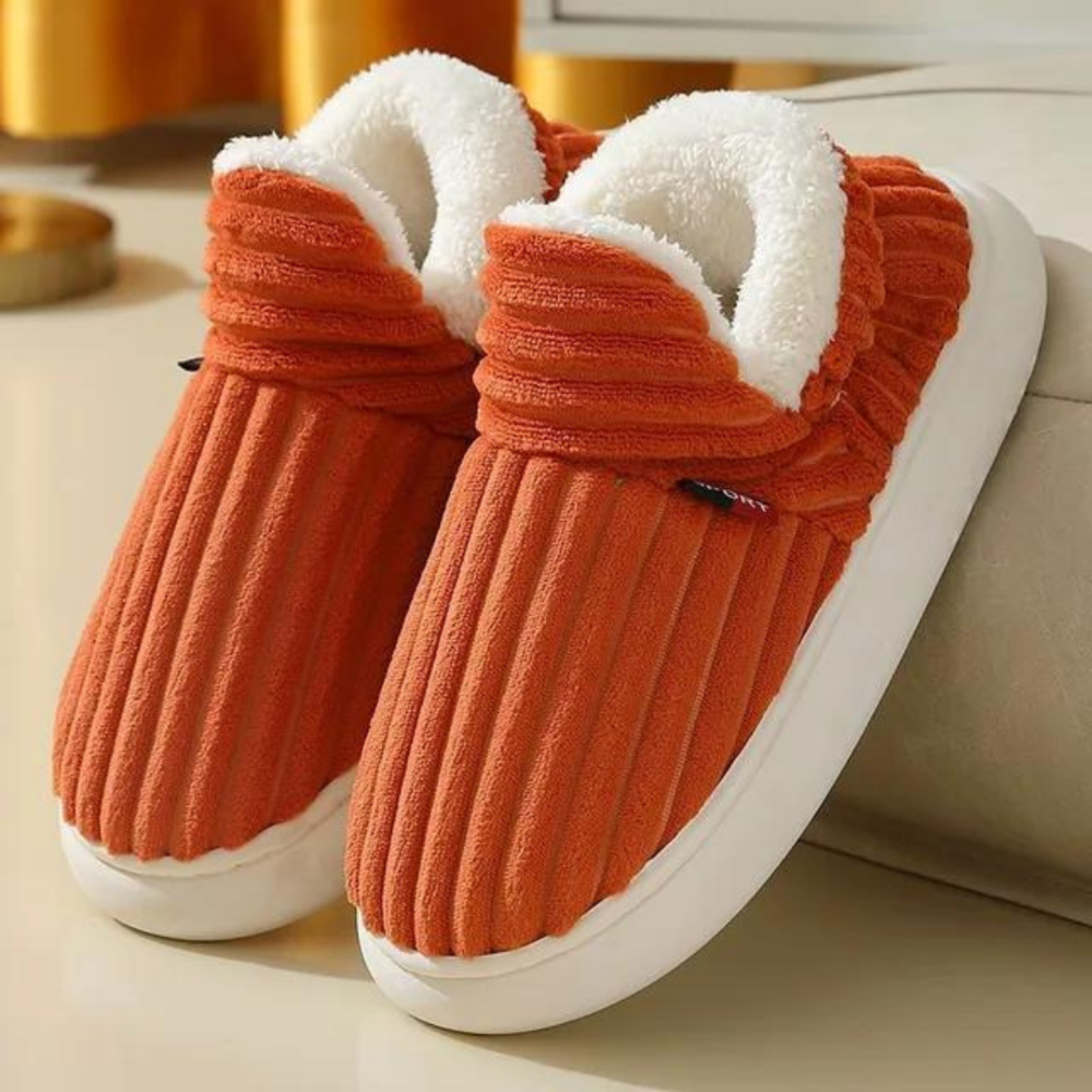 Chaussons d'hiver femme montants côtelés à col fourré 5