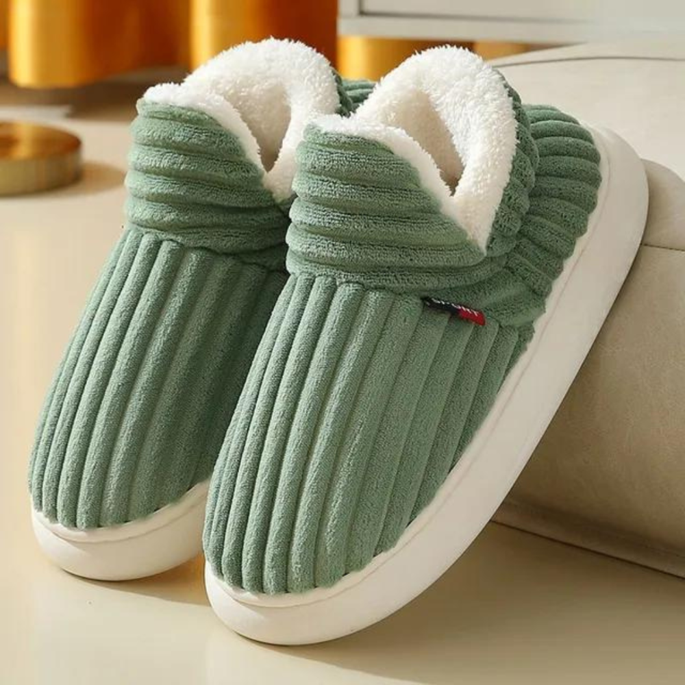 Chaussons d'hiver femme montants côtelés à col fourré 6