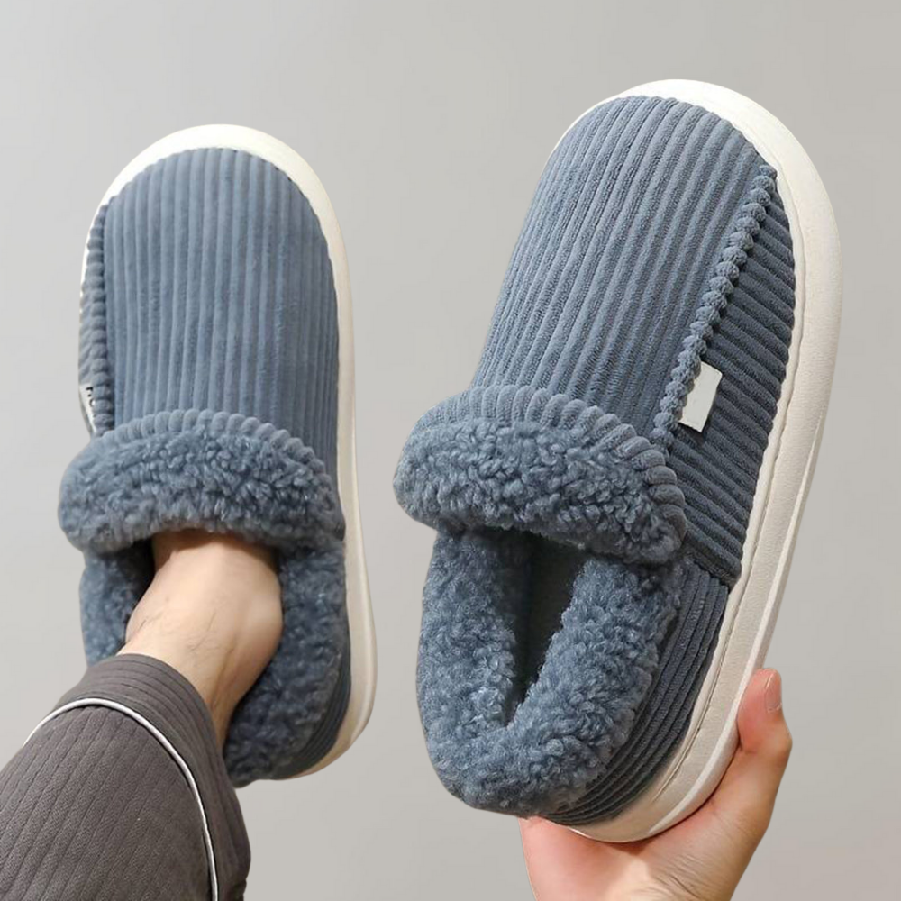 Chaussons d'hiver femme mules côtelés à rebord fourré 1