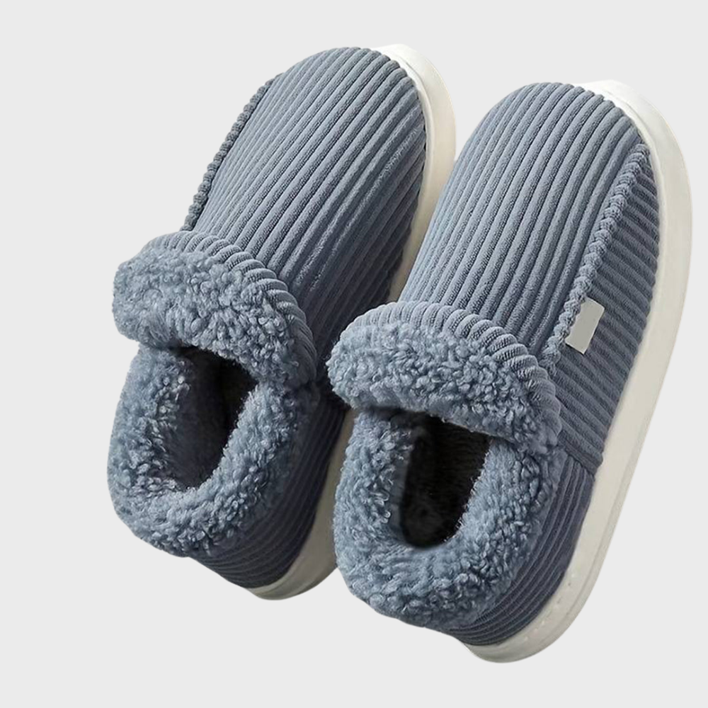 Chaussons d'hiver femme mules côtelés à rebord fourré 4