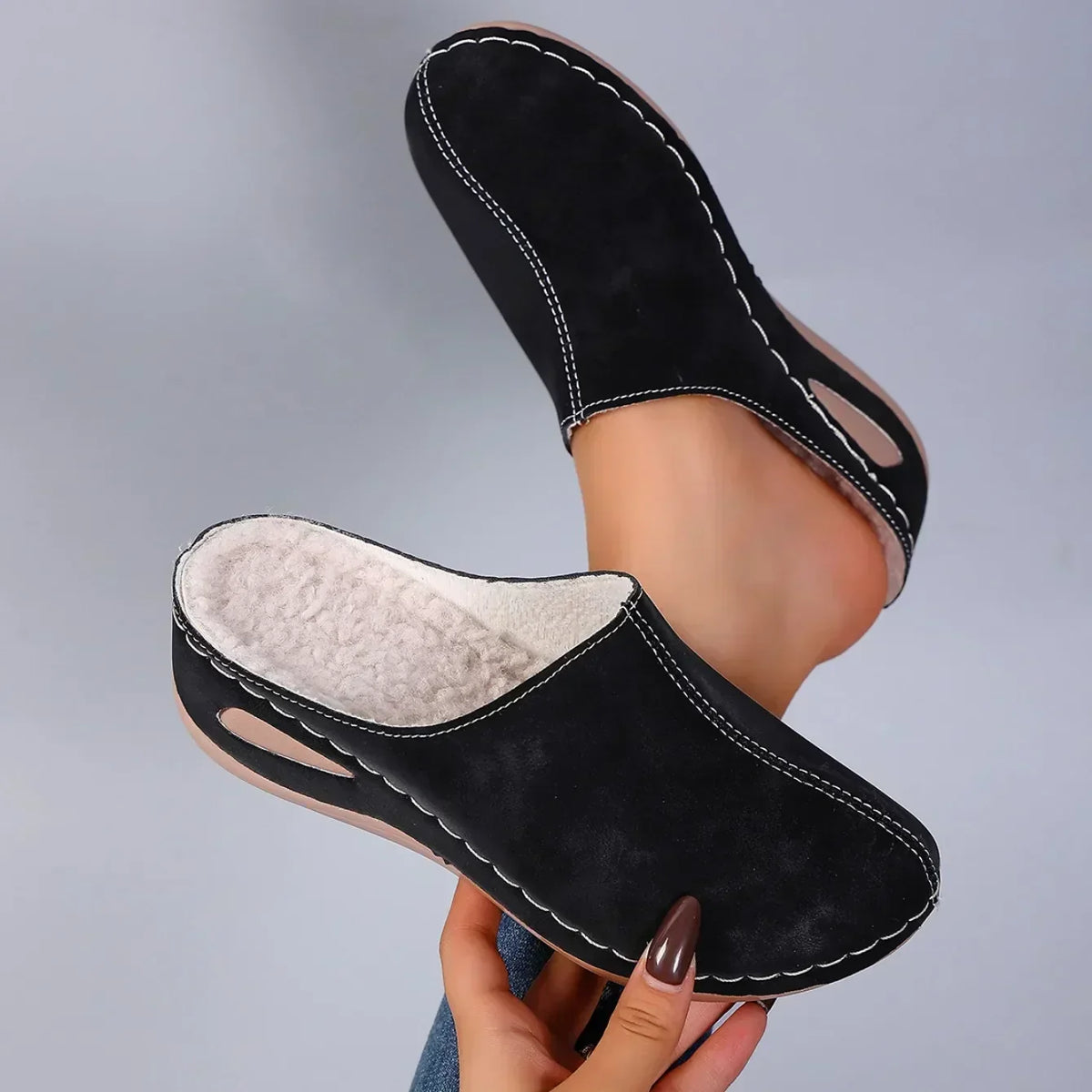 Chaussons d'hiver femme mules fourrés à bout fermé 2