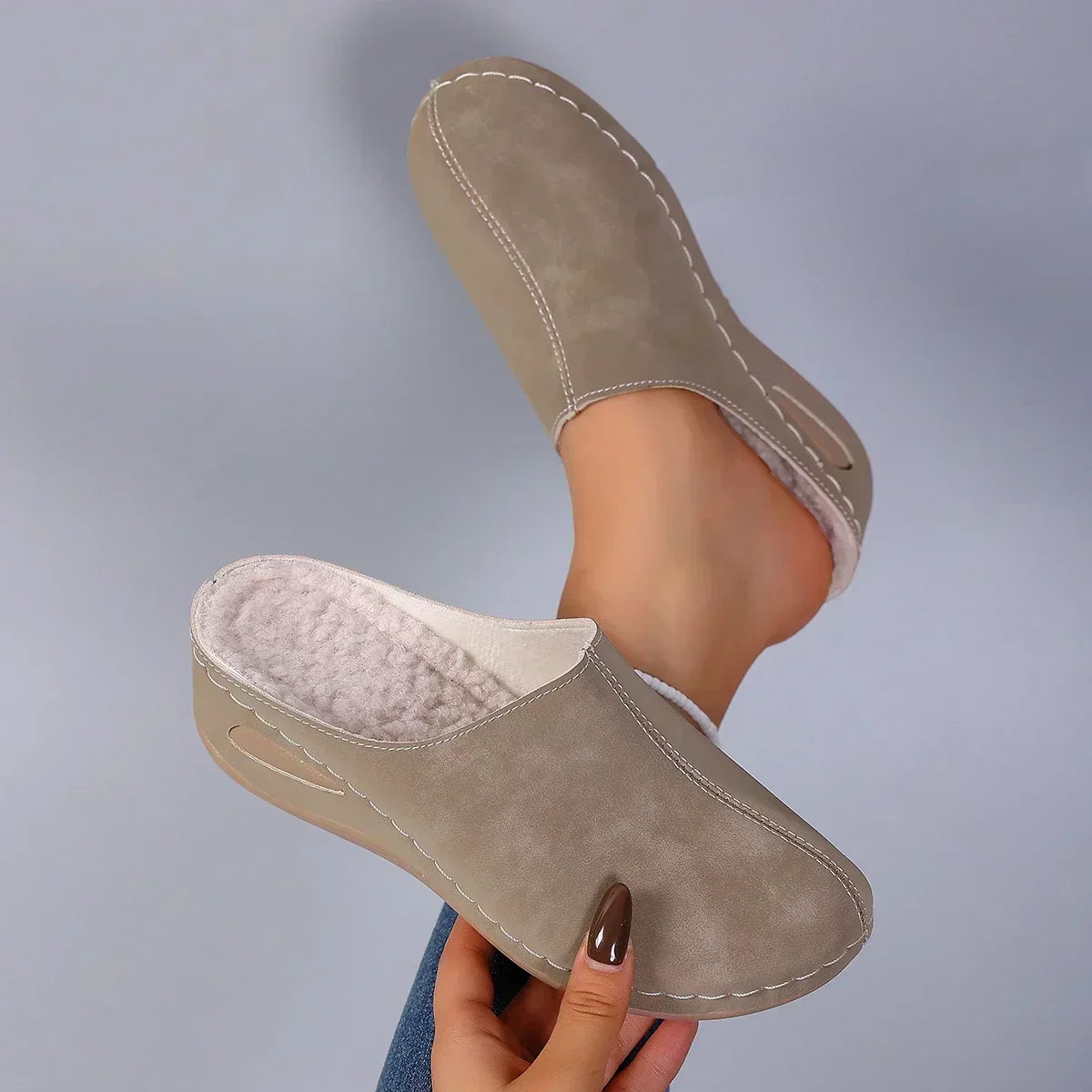 Chaussons d'hiver femme mules fourrés à bout fermé 3