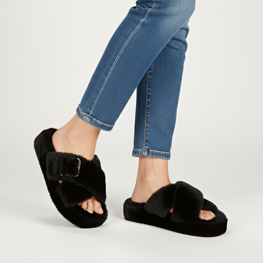 Chaussons d'hiver femme ouverts à plateforme et bride à boucle 2