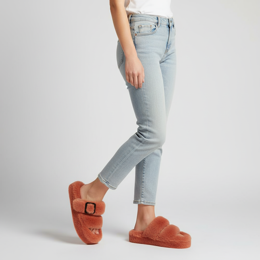 Chaussons d'hiver femme ouverts à plateforme et bride à boucle 4
