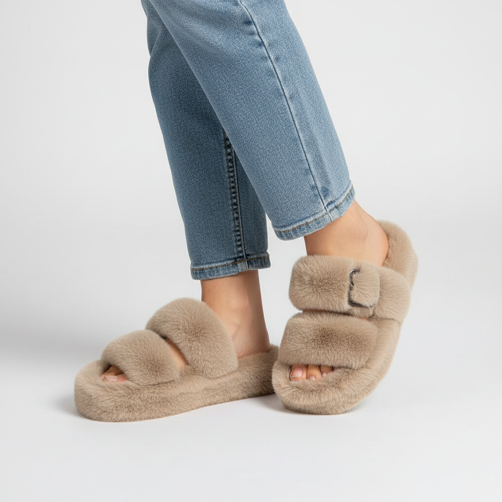 Chaussons d'hiver femme ouverts à plateforme et bride à boucle 7
