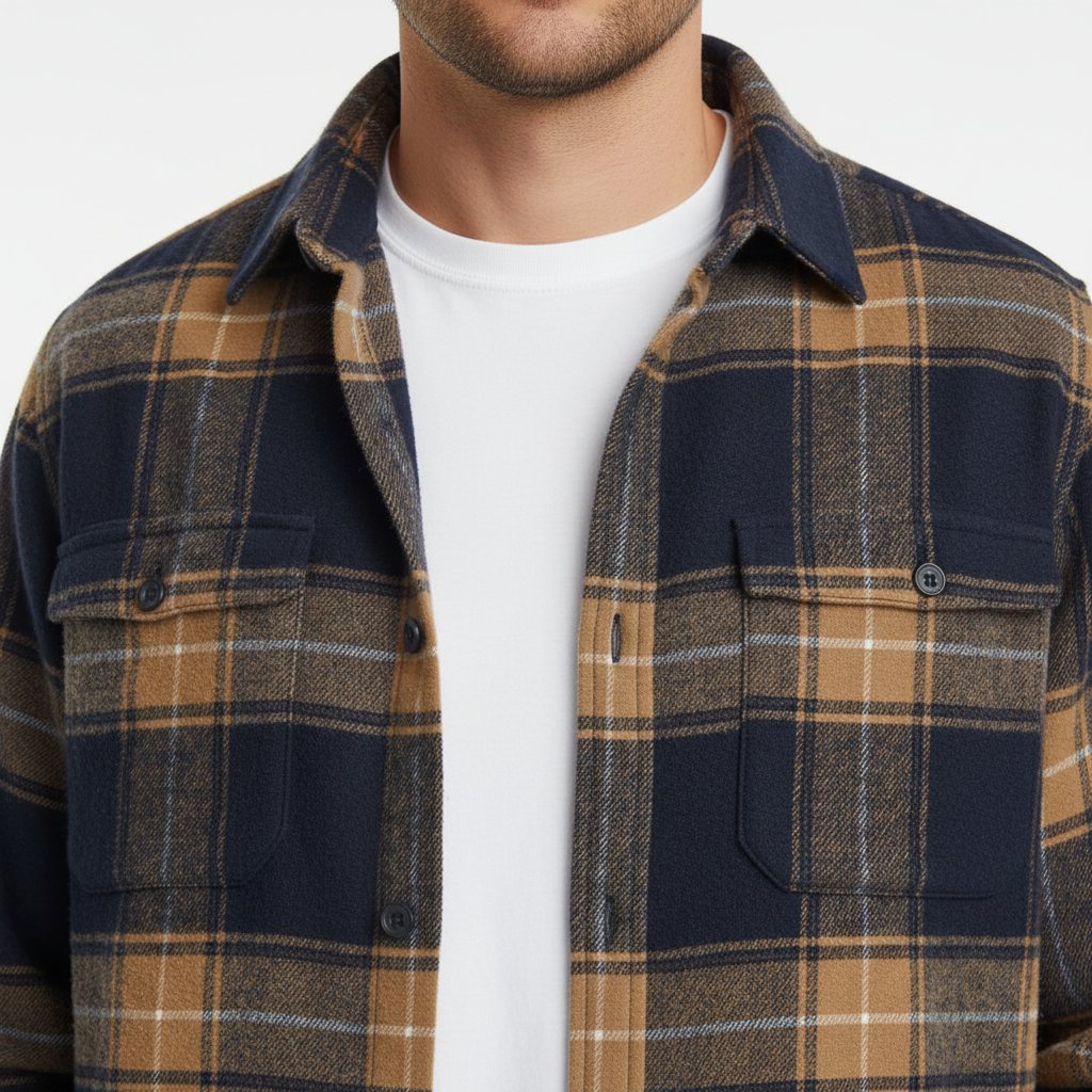 Chemise homme en flanelle à carreaux manches longues coupe ajustée 10