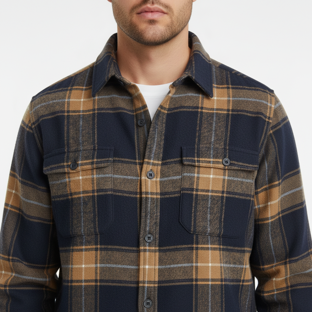 Chemise homme en flanelle à carreaux manches longues coupe ajustée 13