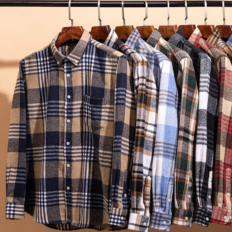 Chemise homme en flanelle à carreaux manches longues coupe ajustée 19