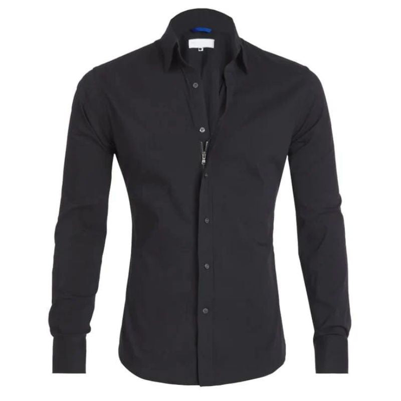 Chemise homme infroissable à fermeture zippée dissimulée manches longues 1