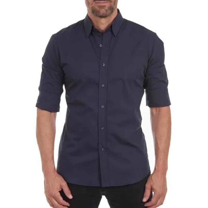 Chemise homme infroissable à fermeture zippée dissimulée manches longues 18