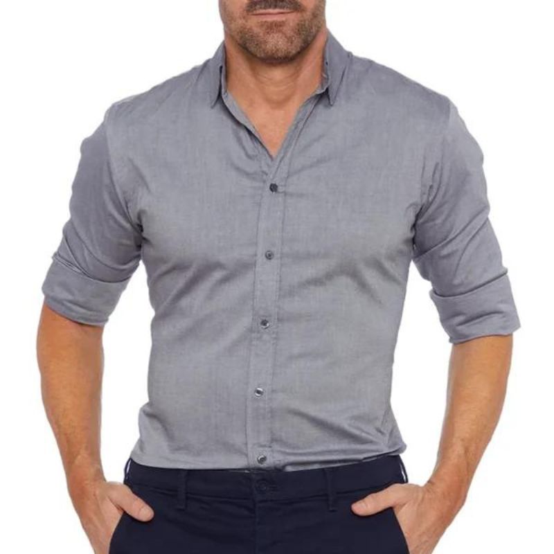 Chemise homme infroissable à fermeture zippée dissimulée manches longues 20