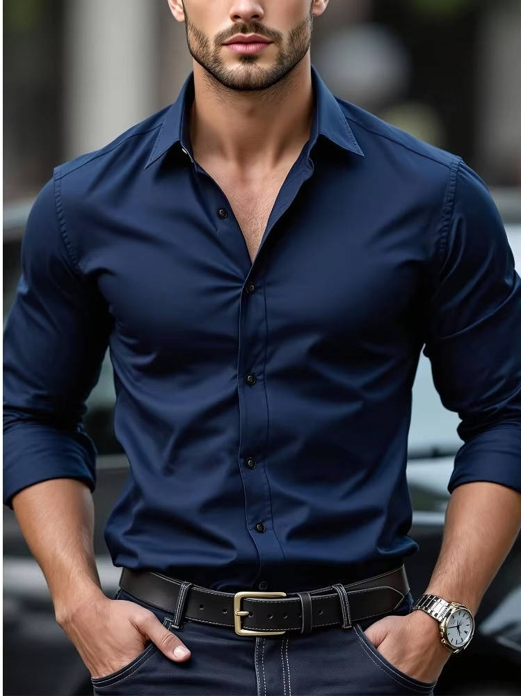 Chemise homme stretch infroissable à manches longues coupe slim 2