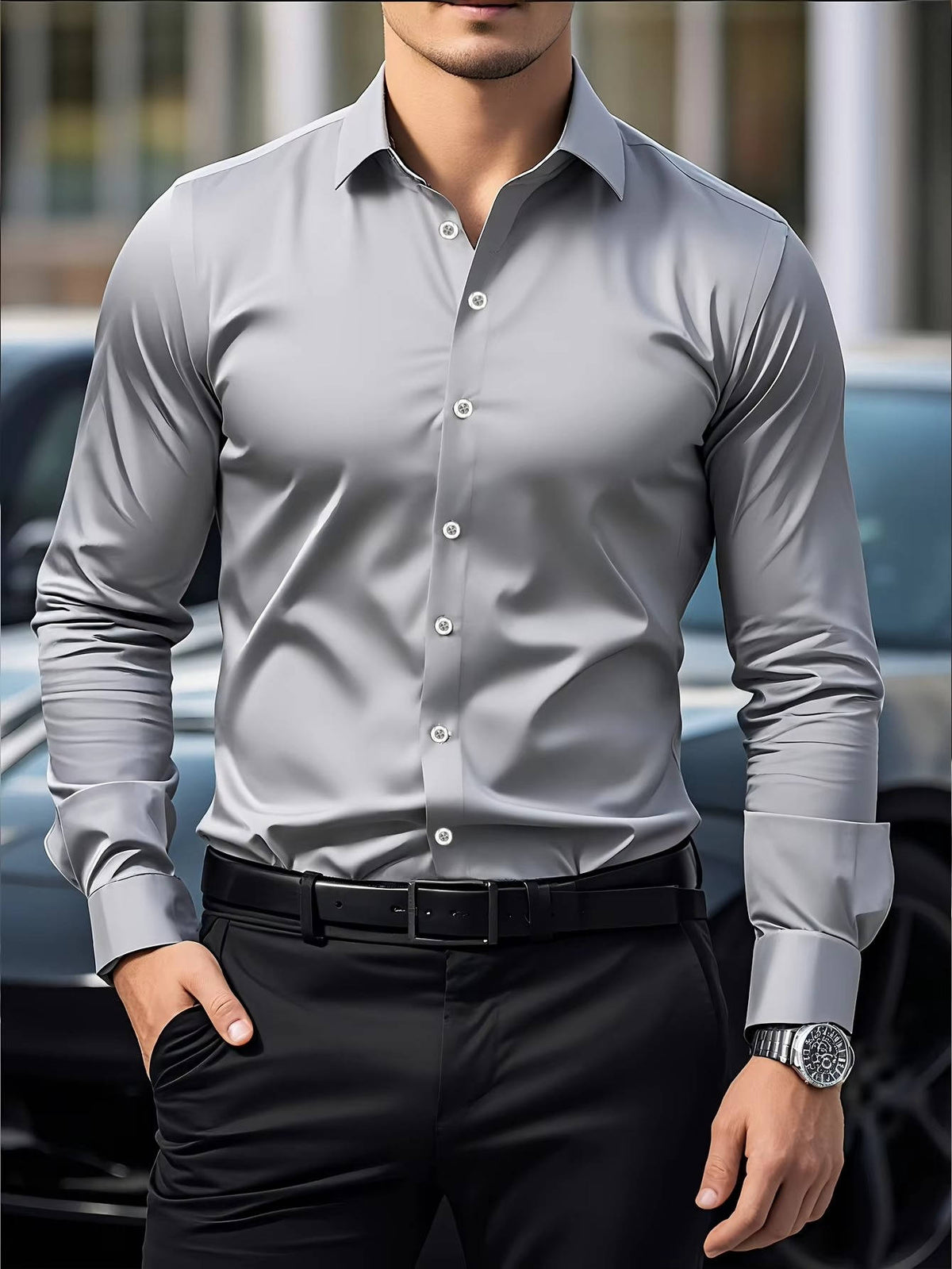 Chemise homme stretch infroissable à manches longues coupe slim 4