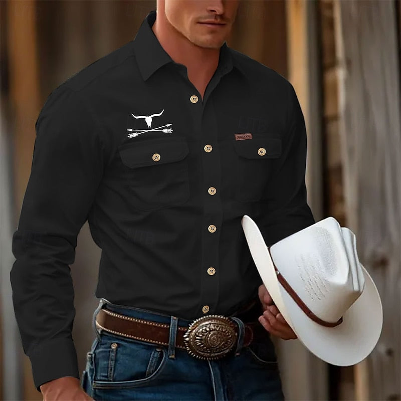 Chemise homme western à manches longues avec poches poitrine 2