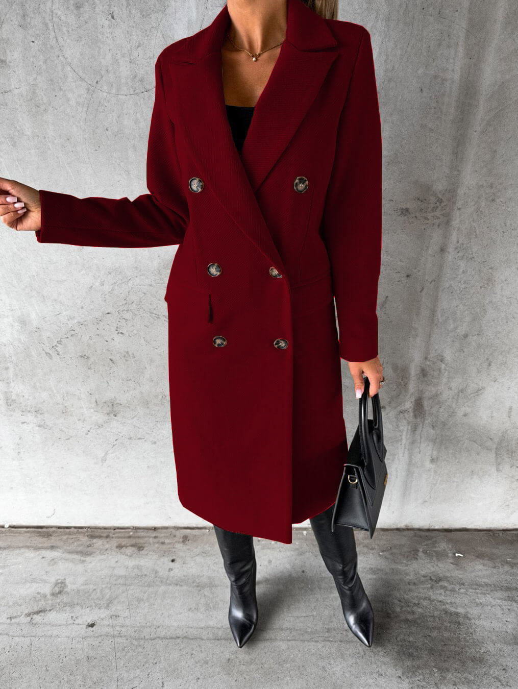 Manteau long pour femme automne élégant chaud en laine mélangée à double boutonnage Isaline