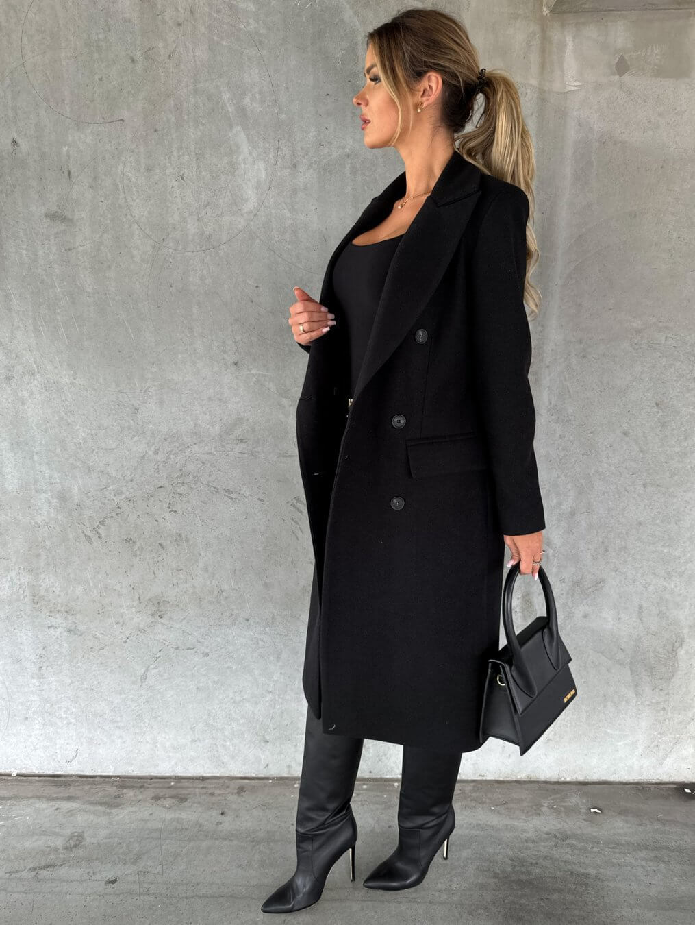 Manteau long pour femme automne élégant chaud en laine mélangée à double boutonnage Isaline