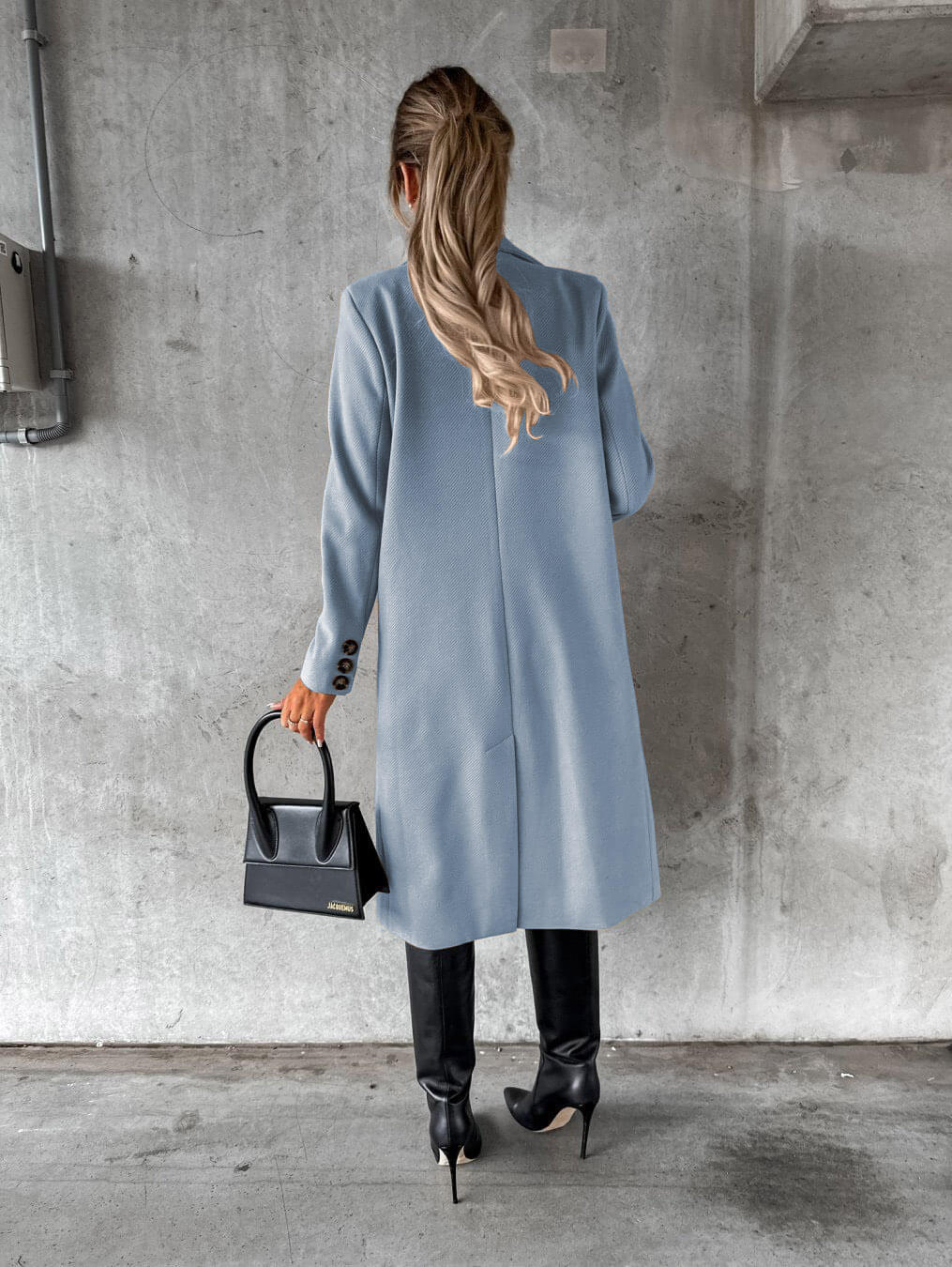 Manteau long pour femme automne élégant chaud en laine mélangée à double boutonnage Isaline