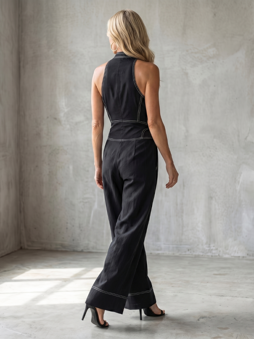 Combinaison pantalon femme sans manches à jambe large et dos-nu 7
